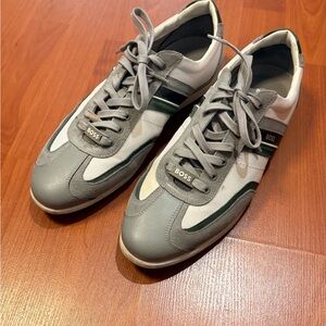 Boss Men's Gray, White, and Green Sneakers